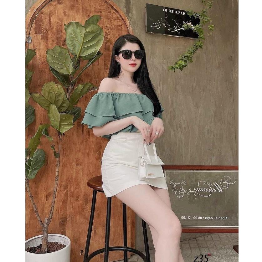 Sét áo trễ vai bèo tầng và chân váy siêu xinh