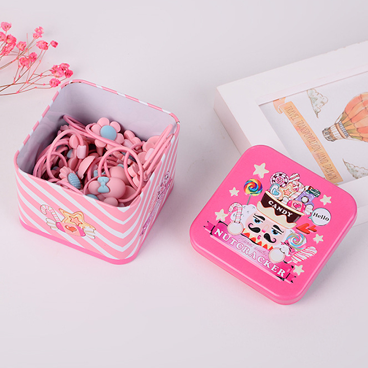 Hộp 40 dây cột tóc hoạt hình cho bé gái