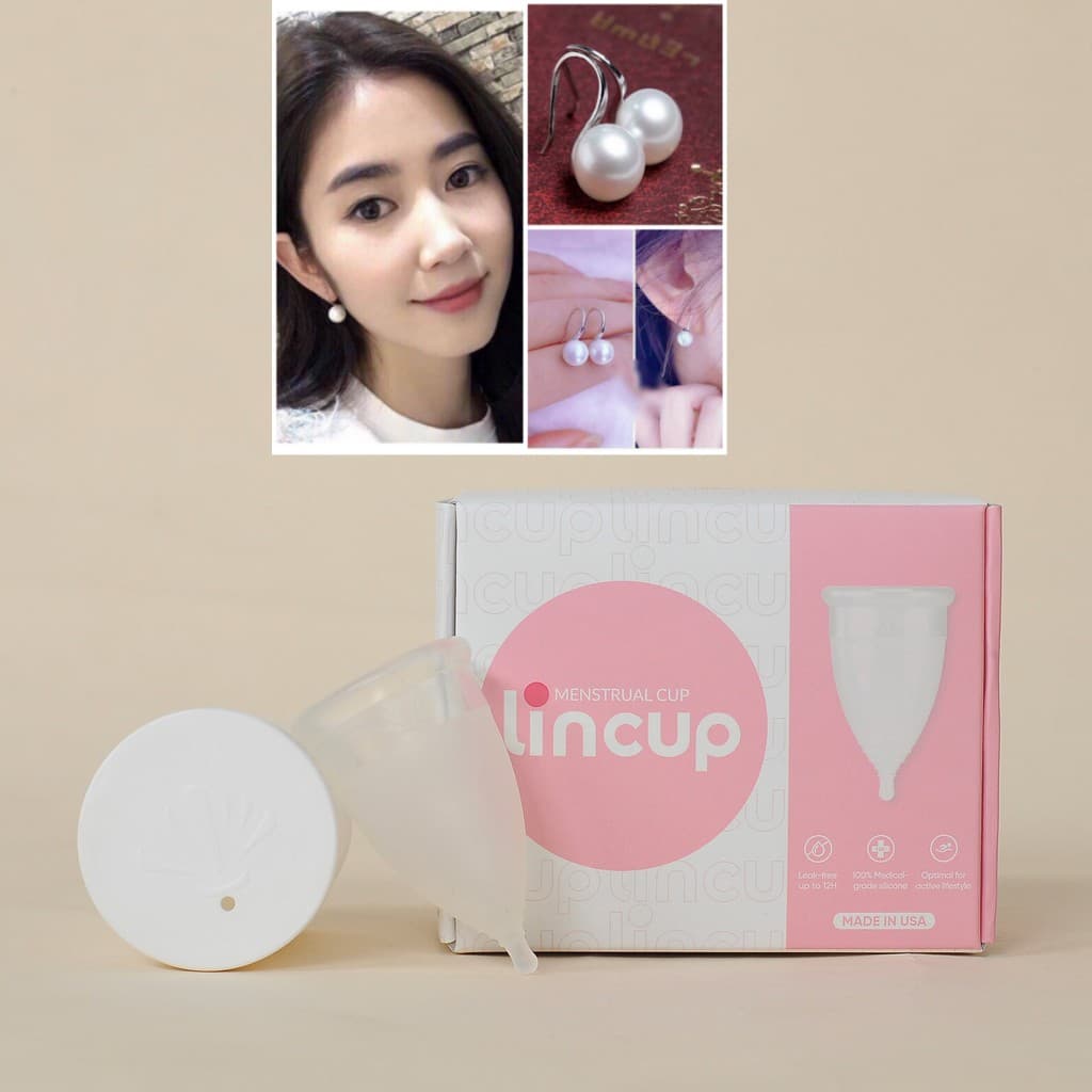 Cốc nguyệt san Lincup + Tặng kèm Cốc tiệt trùng Và hoa tai ngọc trai cực xinh