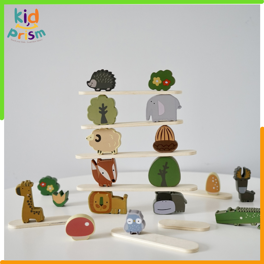 Xếp Hình Động Vật Montessori - Bộ đồ chơi xếp hình khối thăng bằng Thú Toddler Toys bằng gỗ cho bé từ 03 tuổi phát triển