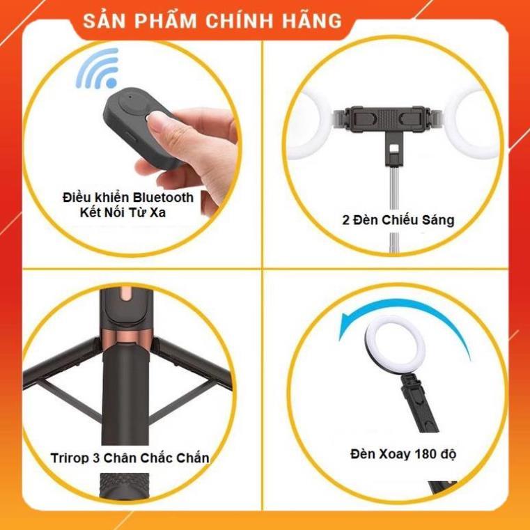 Gậy chụp ảnh JC-16H selfie dài 1.1m có 2 đèn gương led kèm giá đỡ 3 chân đa năng điều khiển bluetooth từ xa