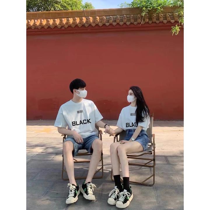 Áo Phông Đôi Nam Nữ In Chữ Black White Đơn Gỉan dễ phối đồ