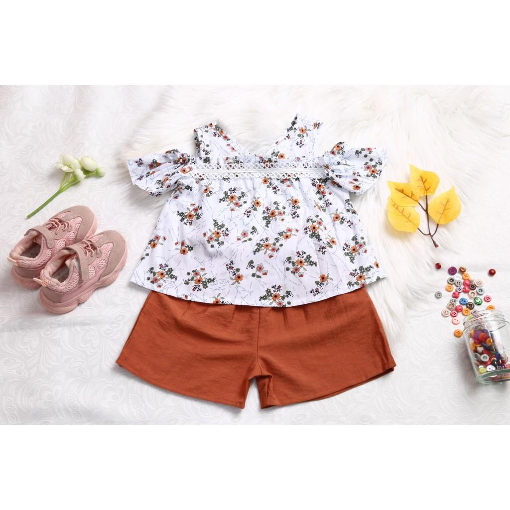 Bộ đồ bé gái trễ vai hoa nhí
