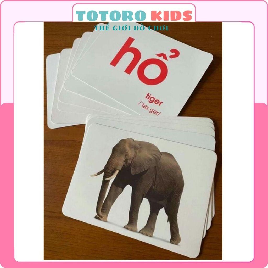 Bộ thẻ học thông minh con vật chữ cái song ngữ 14 chủ đề flashcard loại to kích thích thị giác cho bé khổ A5