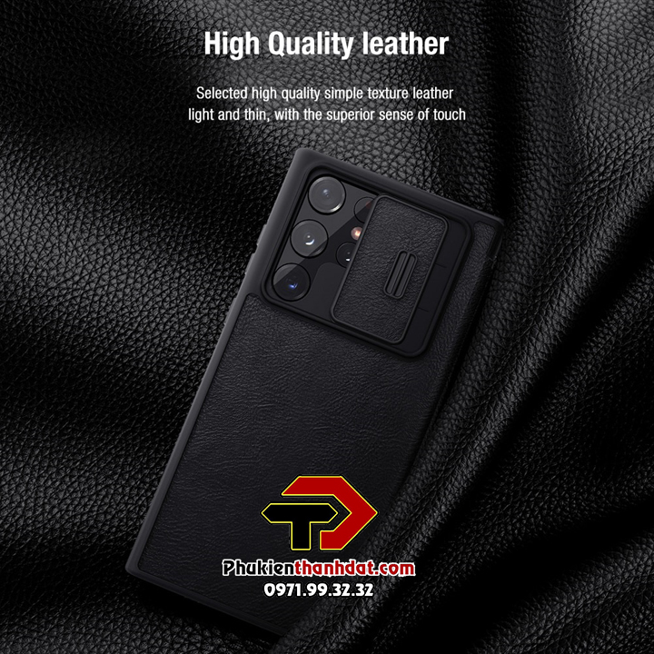 Bao da cho SamSung Galaxy S23 Ultra chính hãng Nillkin QIN có nắp trượt bảo vệ camera sau - Hàng chính hãng