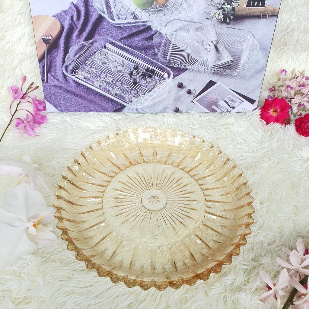 Dĩa Thủy Tinh Đẹp Để Ly/Cốc Hình Chữ Nhật, Khay Đựng Trái Cây, Bánh Mứt Thủy Tinh Cao Cấp Hoa Văn Nổi