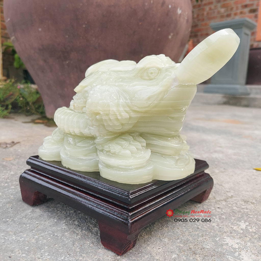 Tượng Cóc ngậm tiền đá ngọc Pakistan nhập khẩu 15cm đá Non Nước