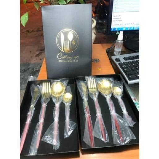 Bộ thìa ,dĩa, dao mạ vàng 4 món sang chảnh nhiều màu siêu sang cực đẹp