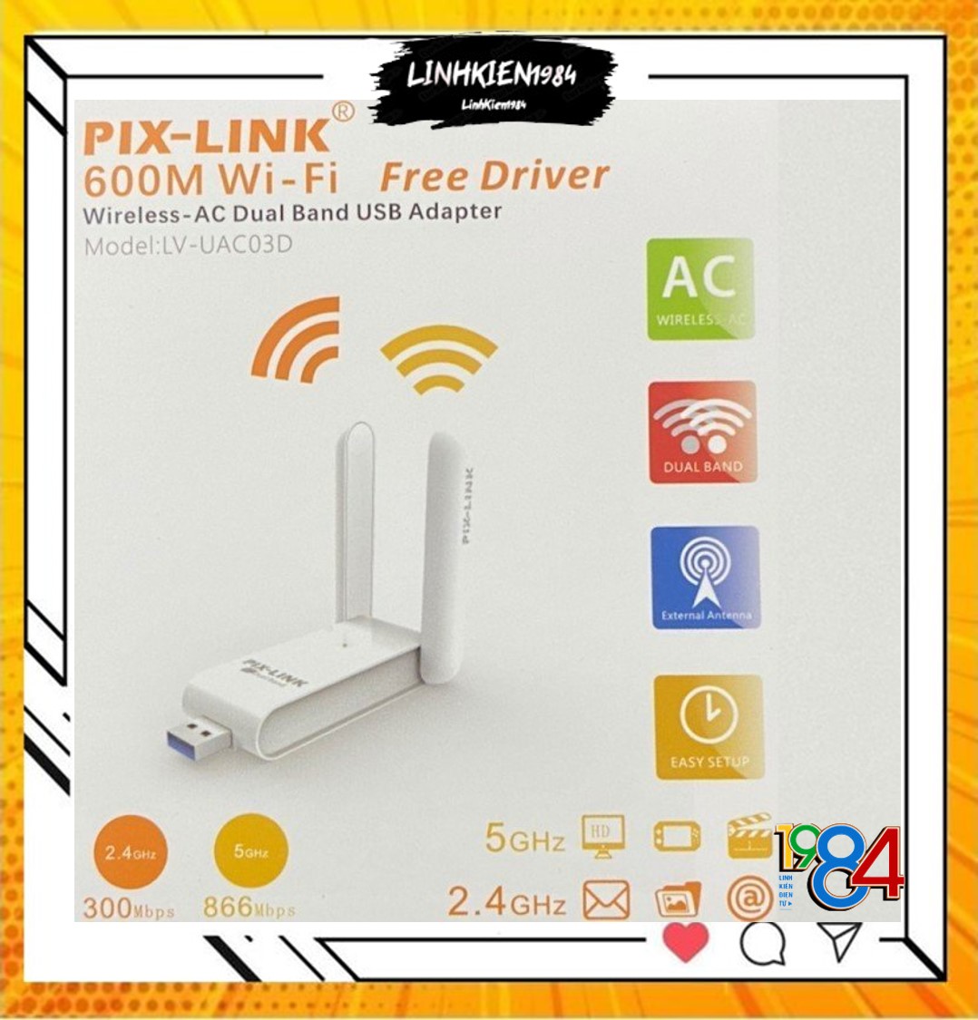 Wifi AC USB 600mpbs LV-UAC03D Pix-Link