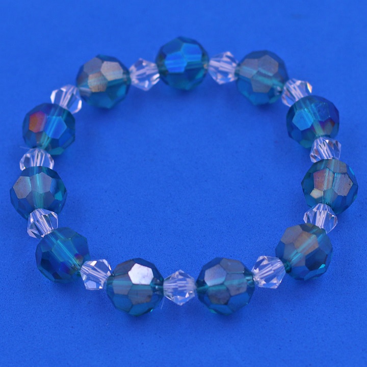 Vòng tay pha lê xanh biển đậm cắt giác 10 ly pha lê trắng giác CTFLXBDGFLTRG10