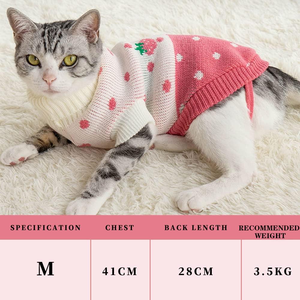 Mèo quần áo mùa đông áo len thú cưng mèo, áo len cho mèo ấm, mèo quần áo ngọt ngào, áo len đan cho mèo, mèo mặc quần áo màu hồng, áo len dâu tây, quần áo xăng mùa đông