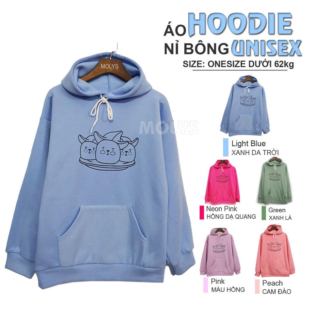 Áo Hoodie áo khoác nỉ unisex tay dài có nón form rộng in hình bộ ba dễ thương