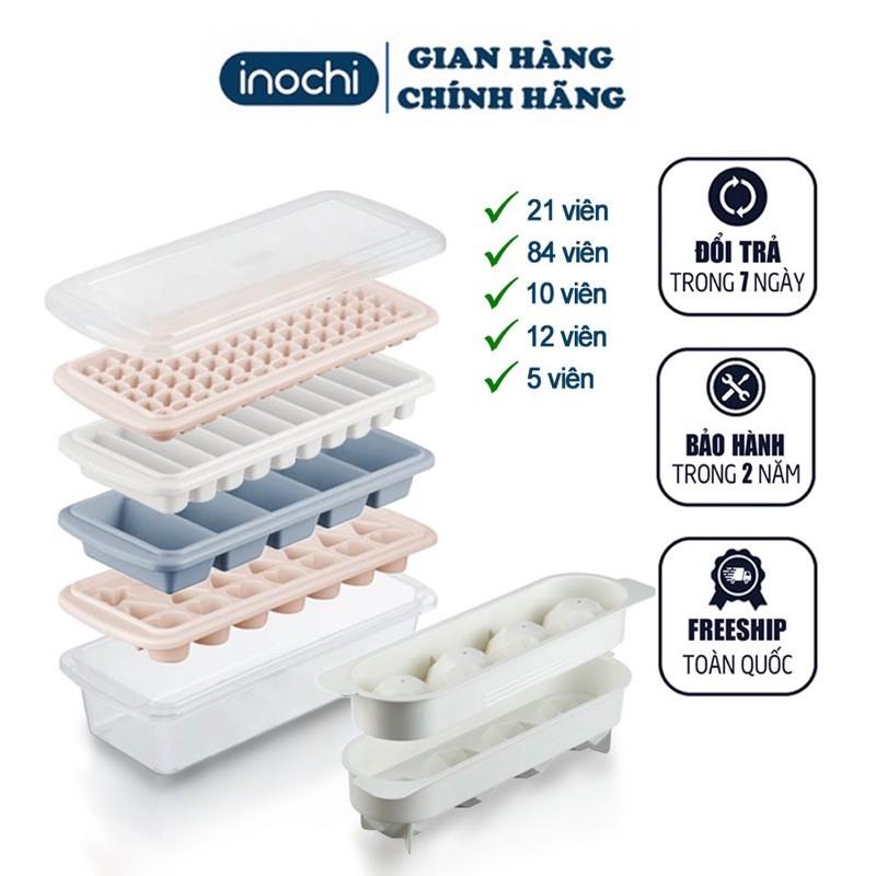 SET 6 Khay làm đá có kèm hộp đựng và nắp khử mùi, tủ lạnh đủ loại viên tròn kari inochi