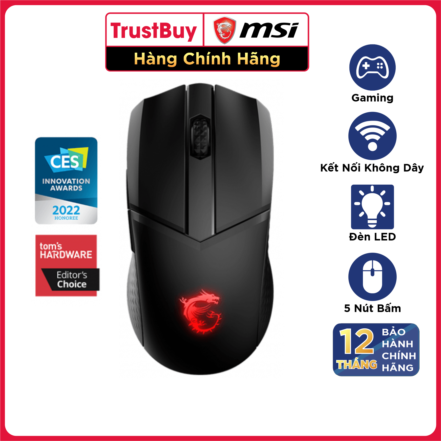 Chuột Gaming Không Dây MSI GM41 Lightweight Đèn LED RGB, 6 Nút, 6400 DPI Với 6 Mức DPI Kèm Dây Dù USB 2M - Hàng Chính Hãng