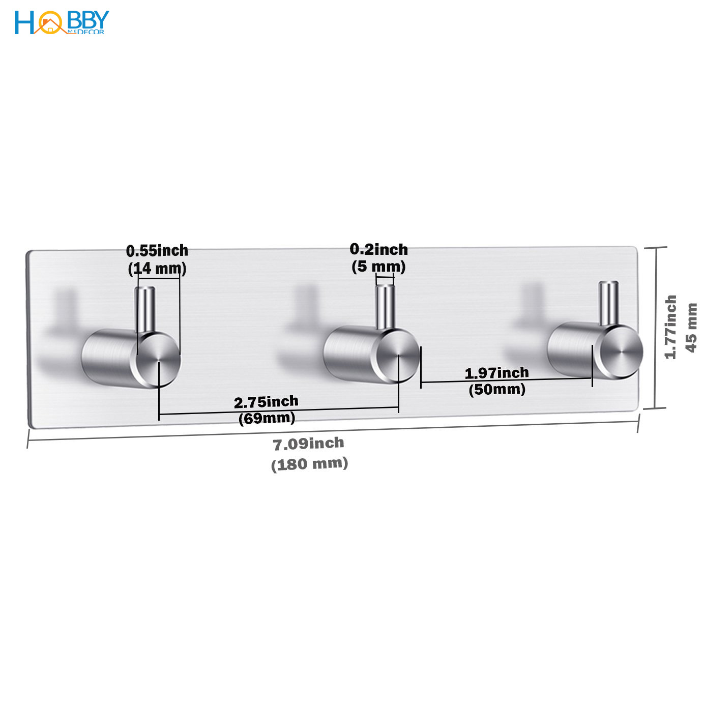 Móc treo quần áo dán tường 3 chấu Inox 304 Hobby Home Decor 3TV160 không rỉ sét kèm keo dán gạch men kính