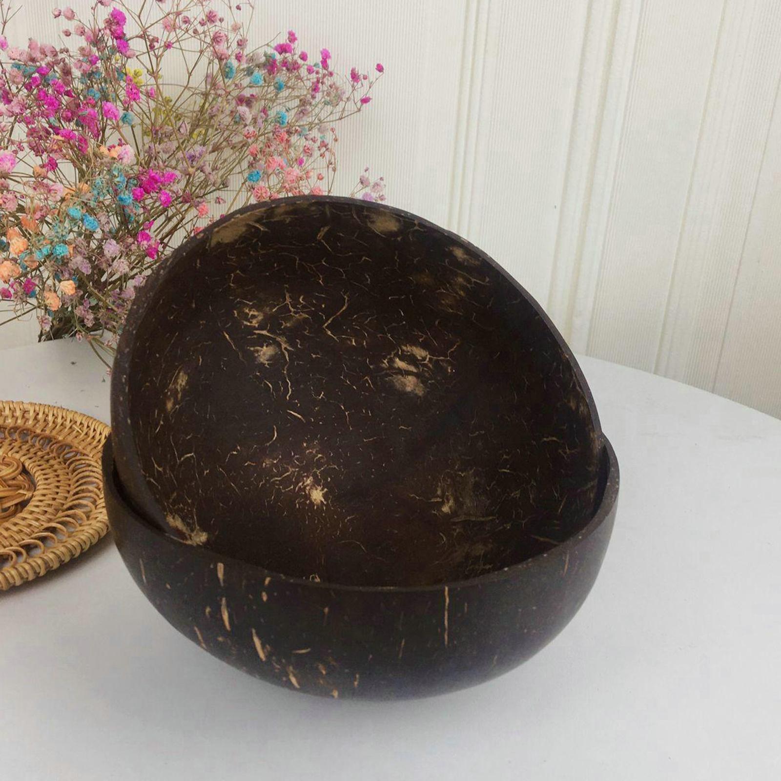 2X Handmade Coconut Bowls Creative for Salad Noodle Rice Vegans Serving Cereal