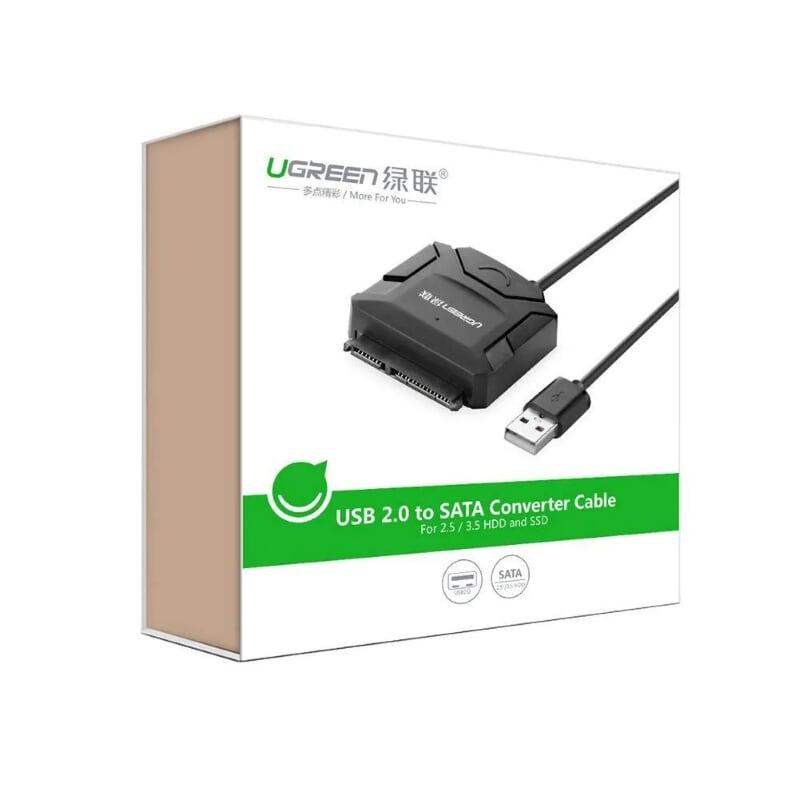 Ugreen UG20215CR108TK 25CM màu Đen Bộ chuyển đổi USB 2.0 sang SATA ổ cứng hỗ trợ nguồn - HÀNG CHÍNH HÃNG