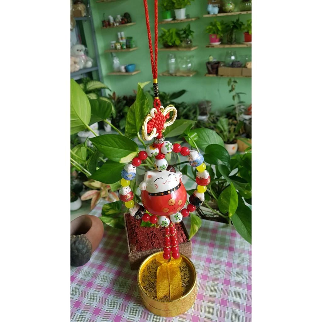 Chuông gió treo ô tô mèo may mắn Nhật Bản Maneki neko