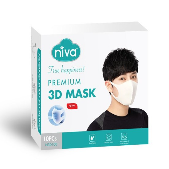 Khẩu Trang 3D Người Lớn Niva Hộp 10 Cái Cấu Trúc 3 Lớp Ngăn Bụi Mịn Kháng Khuẩn Hàng Chính Hãng Cao Cấp