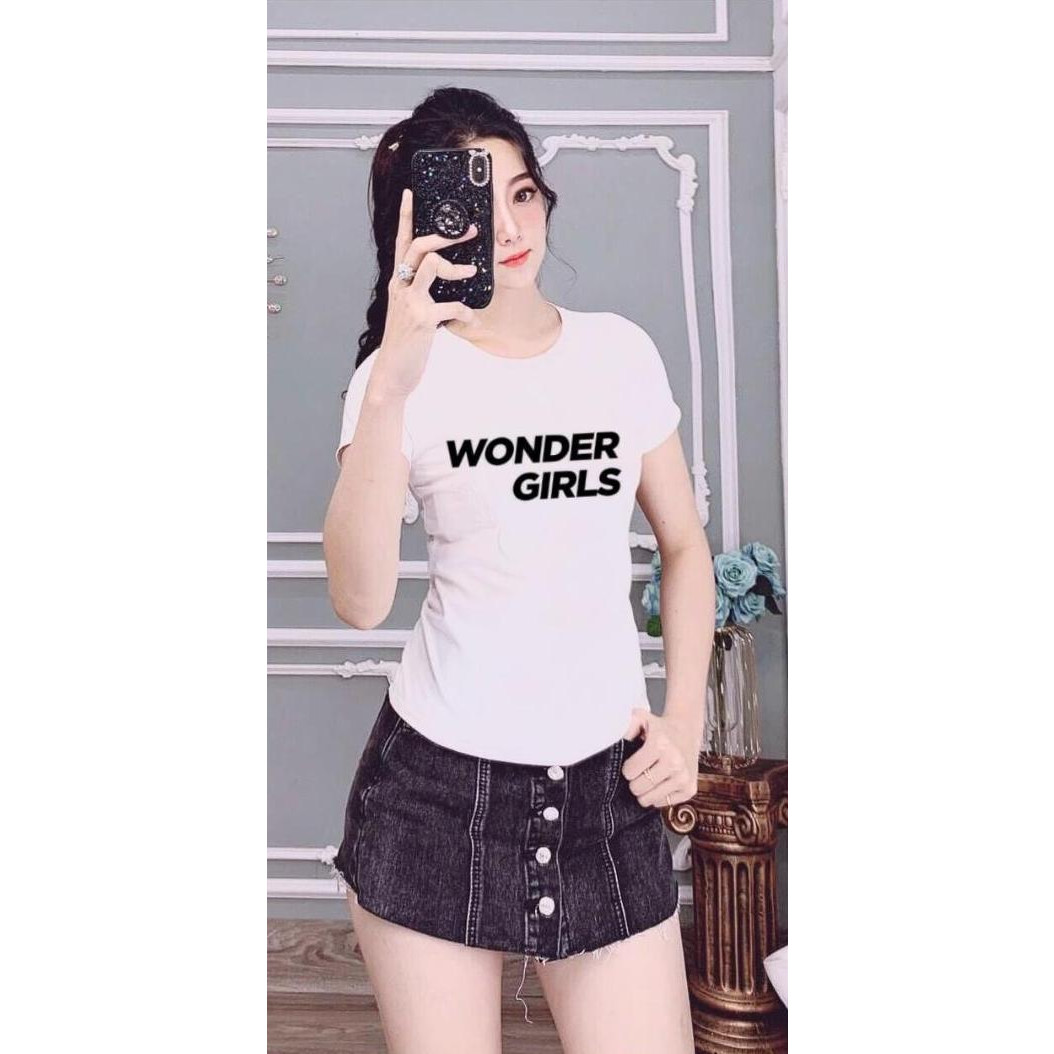 Áo thun nữ MXM cổ tròn form ôm body tôn dáng in chữ Wonder Girls ( ANU017 )