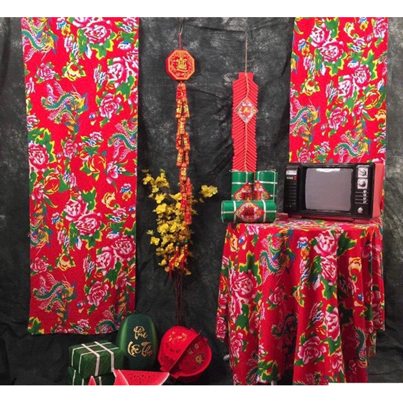 Khăn trải bàn vải nhung đỏ và vải công phượng 1m6 x 2m trang trí tết, lễ hội, sự kiện, bàn tiệc cưới