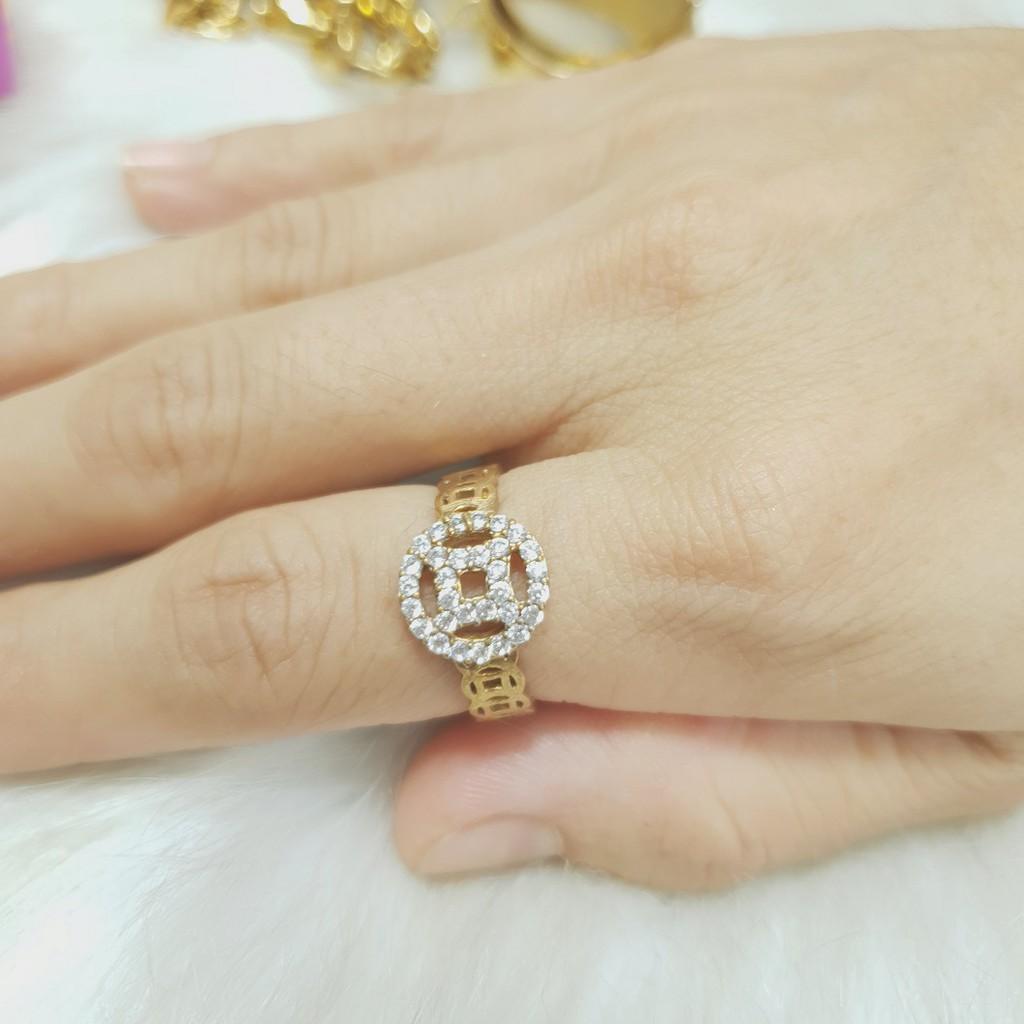 Nhẫn Kim Tiền Đá Nhỏ Vàng Vonfram Cao Cấp-Dùng lâu dài tắm rửa thoải mái không phai màu
