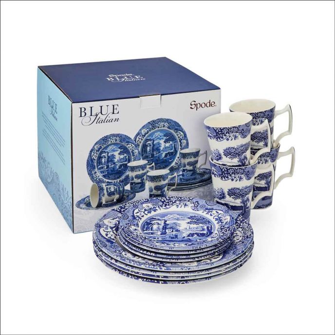 Bộ bàn ăn 12 món màu xanh họa tiết vintage nhập khẩu Anh Quốc PM SPODE BLUE ITALIAN BLI8544