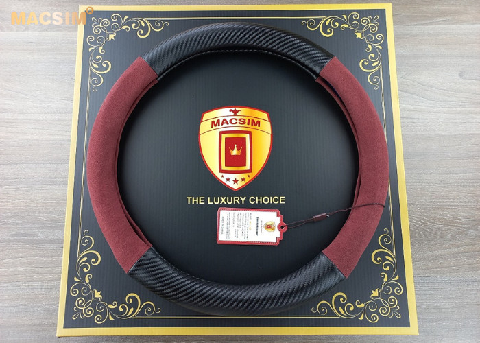 Bọc vô lăng cao cấp Macsim mã 8771 màu đỏ đô + cacbon
