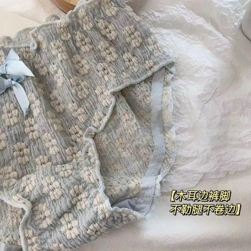 QUẦN LÓT COTTON BÈO NHÚN HỌA TIẾT HOA ĐÍNH 2 NƠ