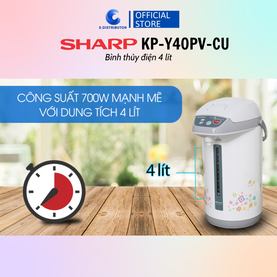 Bình Thủy Điện Sharp KP-Y40PV-CU/RD 4 Lít - Hàng Chính Hãng - Bảo Hành 12 Tháng