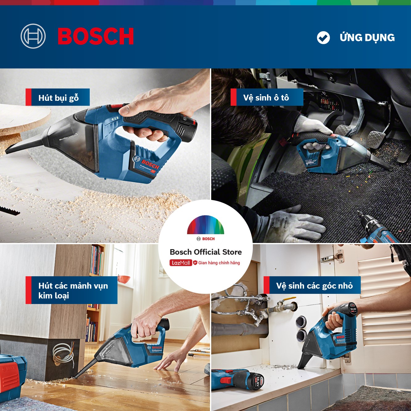 Máy hút bụi dùng pin GAS 12V Solo Bosch - Hàng chính hãng (Không kèm pin sạc)