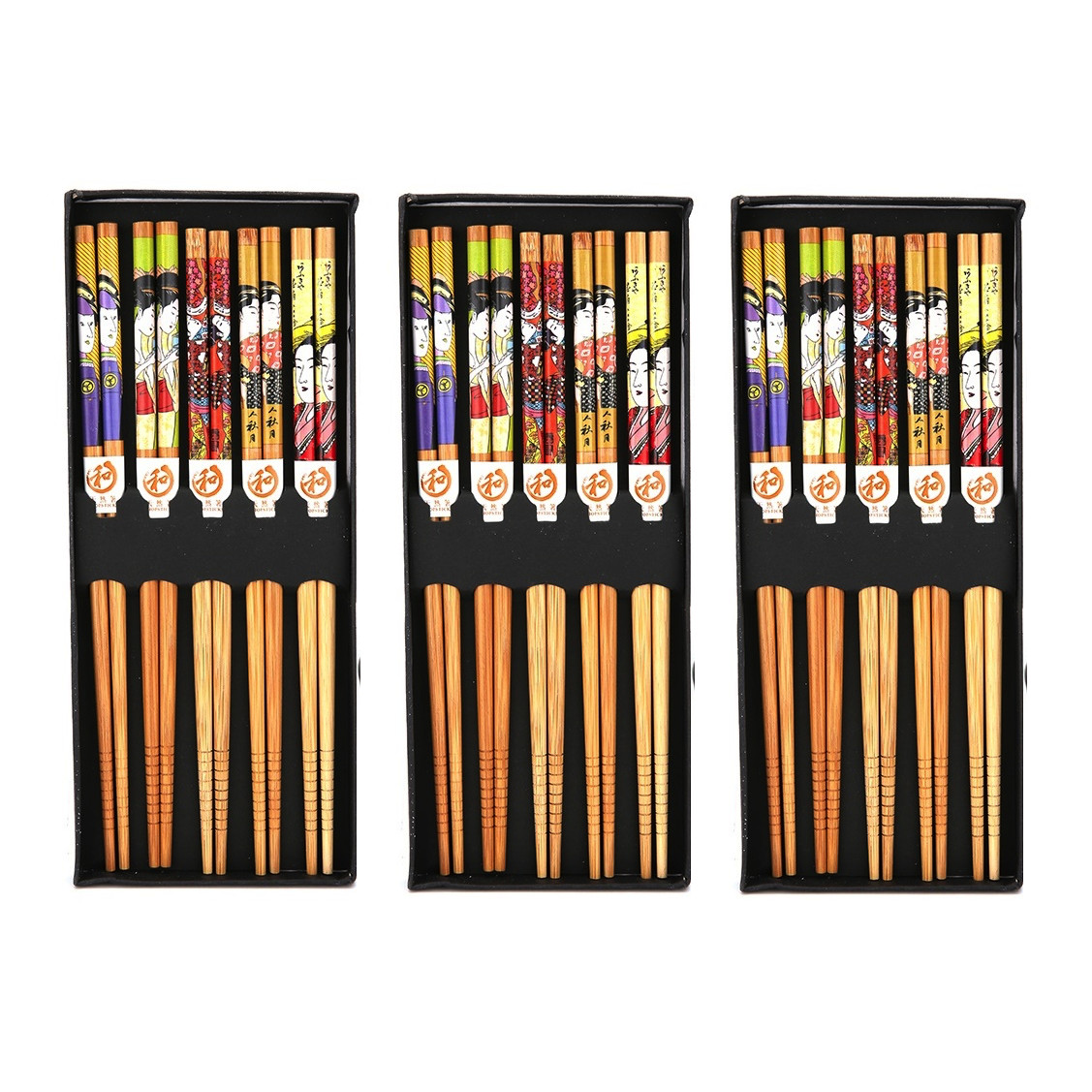 Combo 03 Set đũa tre Tanaka in họa tiết hoa văn tinh xảo - Nội địa Nhật Bản