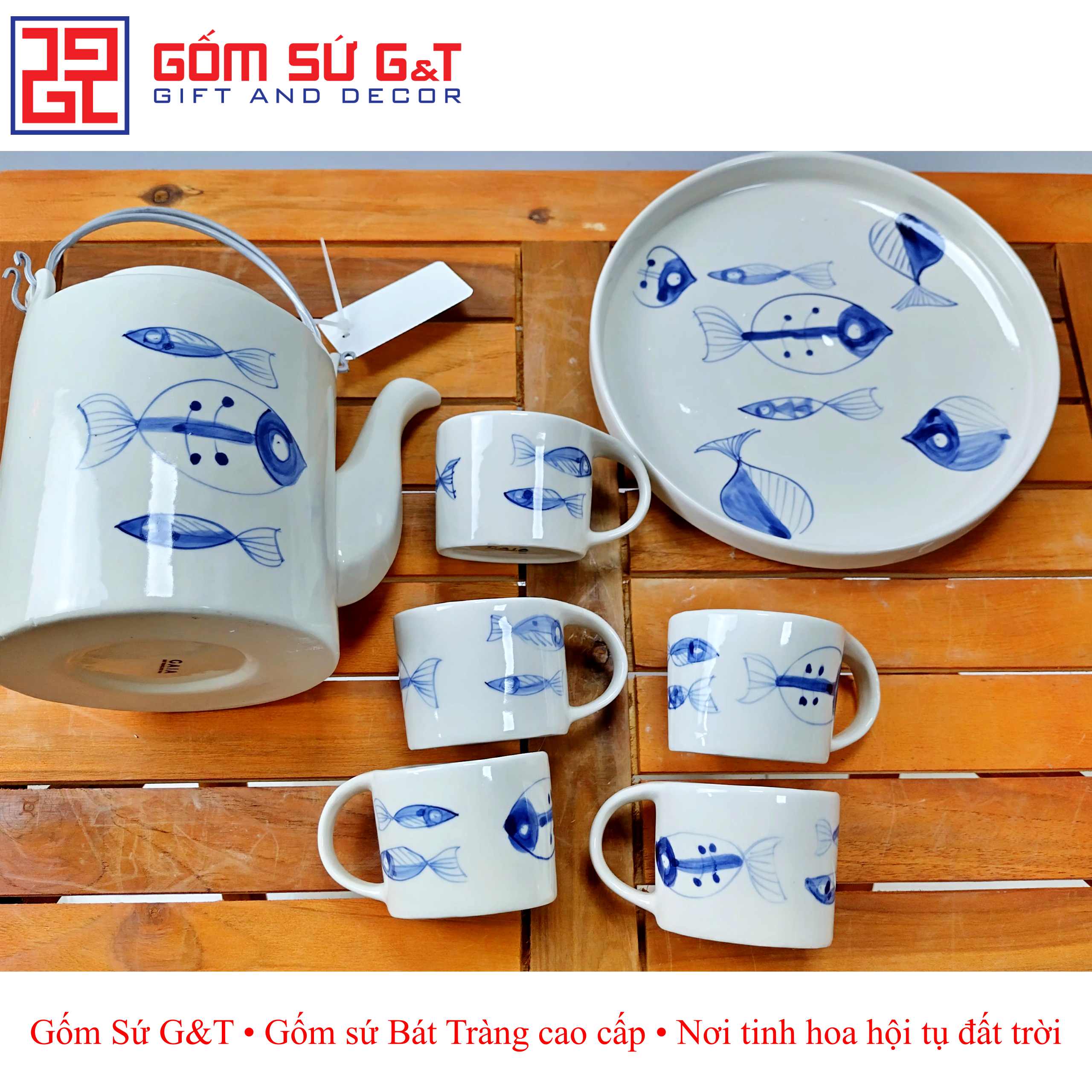 Bộ tích trà vẽ xương cá Gốm Sứ G&amp;T