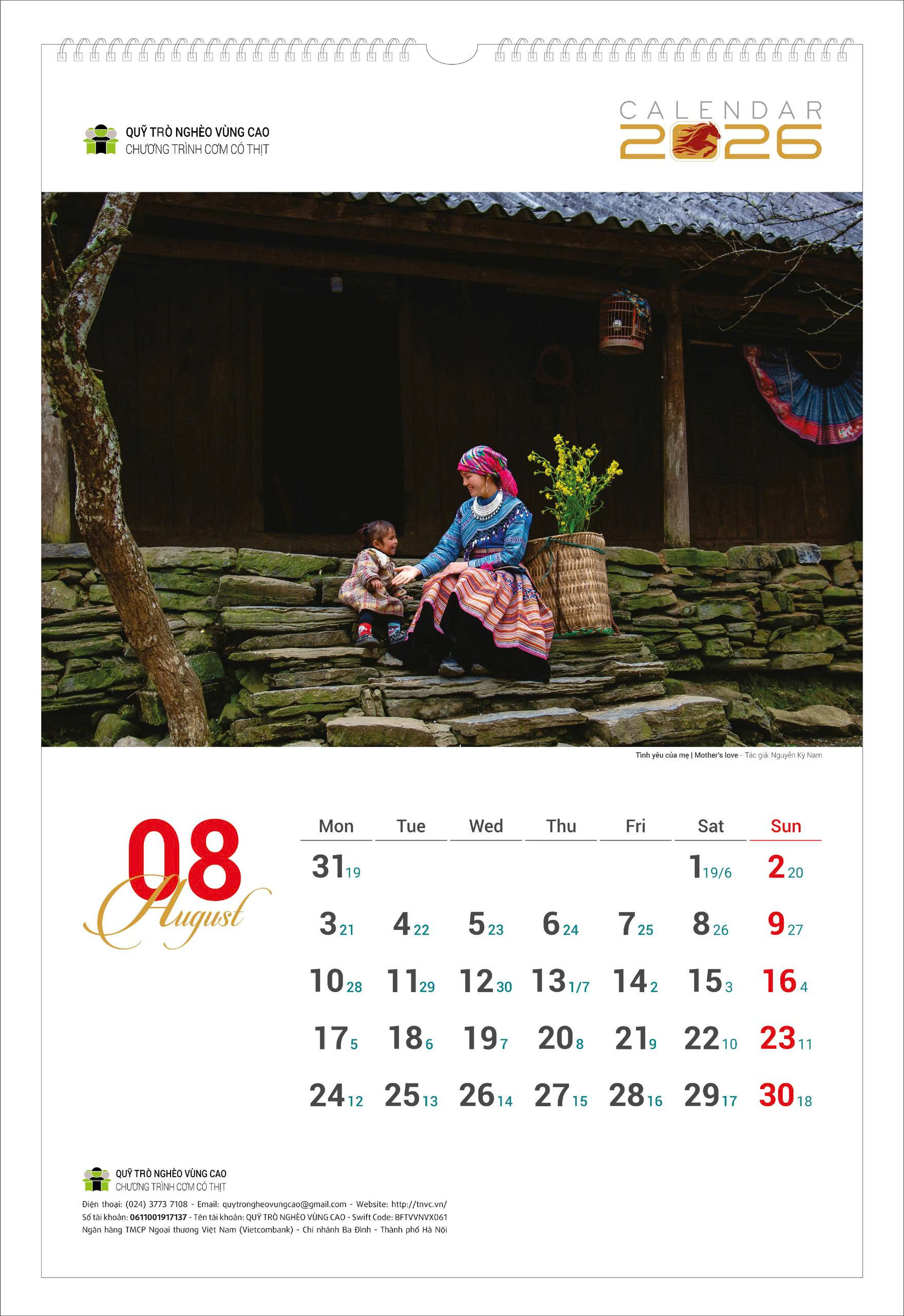Lịch tường Trẻ Em vùng cao 2026 Cơm Có Thịt - Lịch treo tường Quỹ Trò Nghèo Vùng Cao