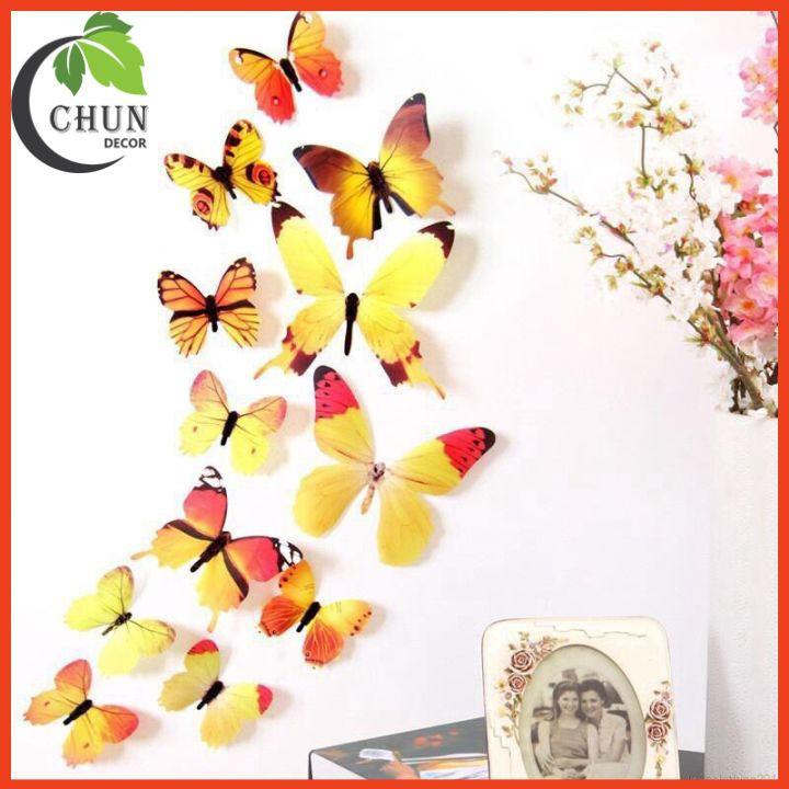 Combo 12 decal dán tường hình bướm 3D trang trí cửa kính, tủ quàn áo, giỏ hoa, ảnh treo tường