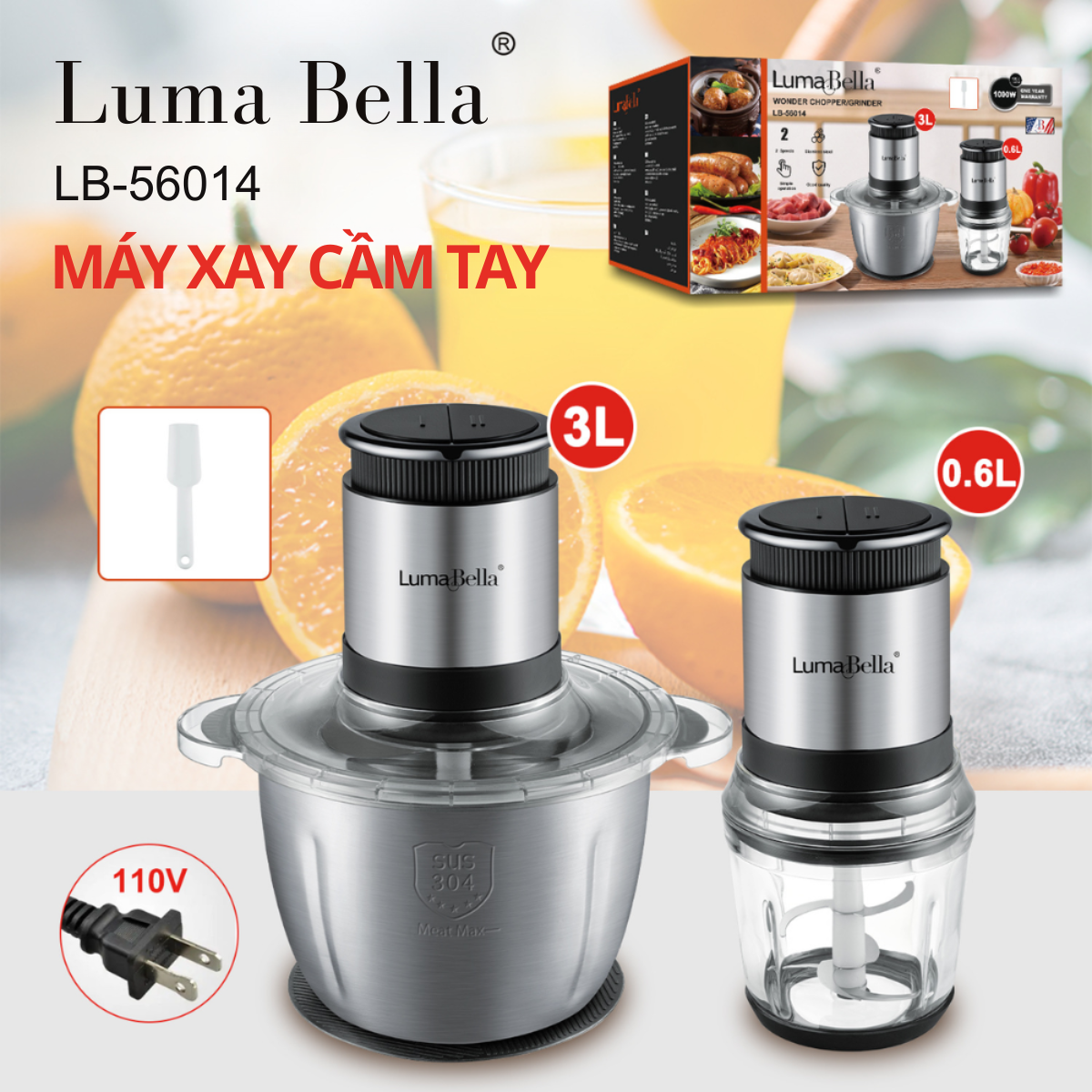 Máy xay thịt đa năng 2 IN 1 Lumabella LB-56014 4 lưỡi dao,công suất mạnh 400W xay, nghiền và trộn nhanh chóng - HÀNG CHÍNH HÃNG
