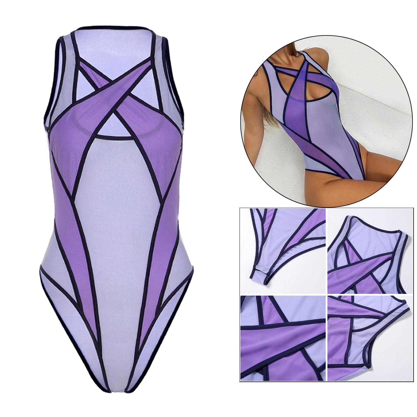 Bodysuit Club Party Female Mesh Swimsuit Cross    Bodysuit S