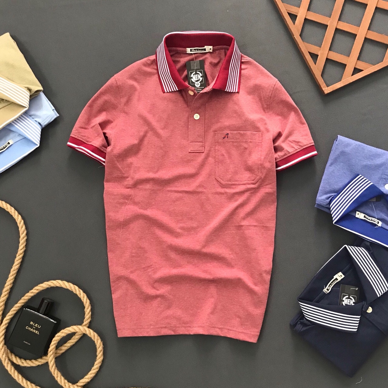 ÁO THUN THỜI TRANG CỔ SỌC CÓ TÚI THỜI TRANG LỊCH LÃM - ẢNH THẬT - LZPS088