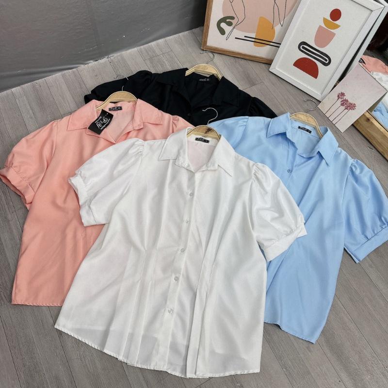 Áo sơ mi nhúm eo bigsize nữ dáng baby bo tay áo vải lụa chéo, Áo somi công sở nữ big size 58-95kg BIGSIZE CÔ NHỎ SM13