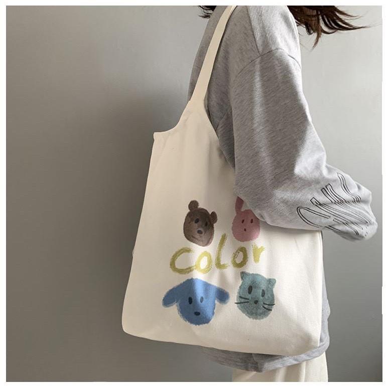 Túi vải Tote - Túi Vải Canvas - Túi Đeo vai Color họa tiết hình thú dễ thương siêu hot 2020