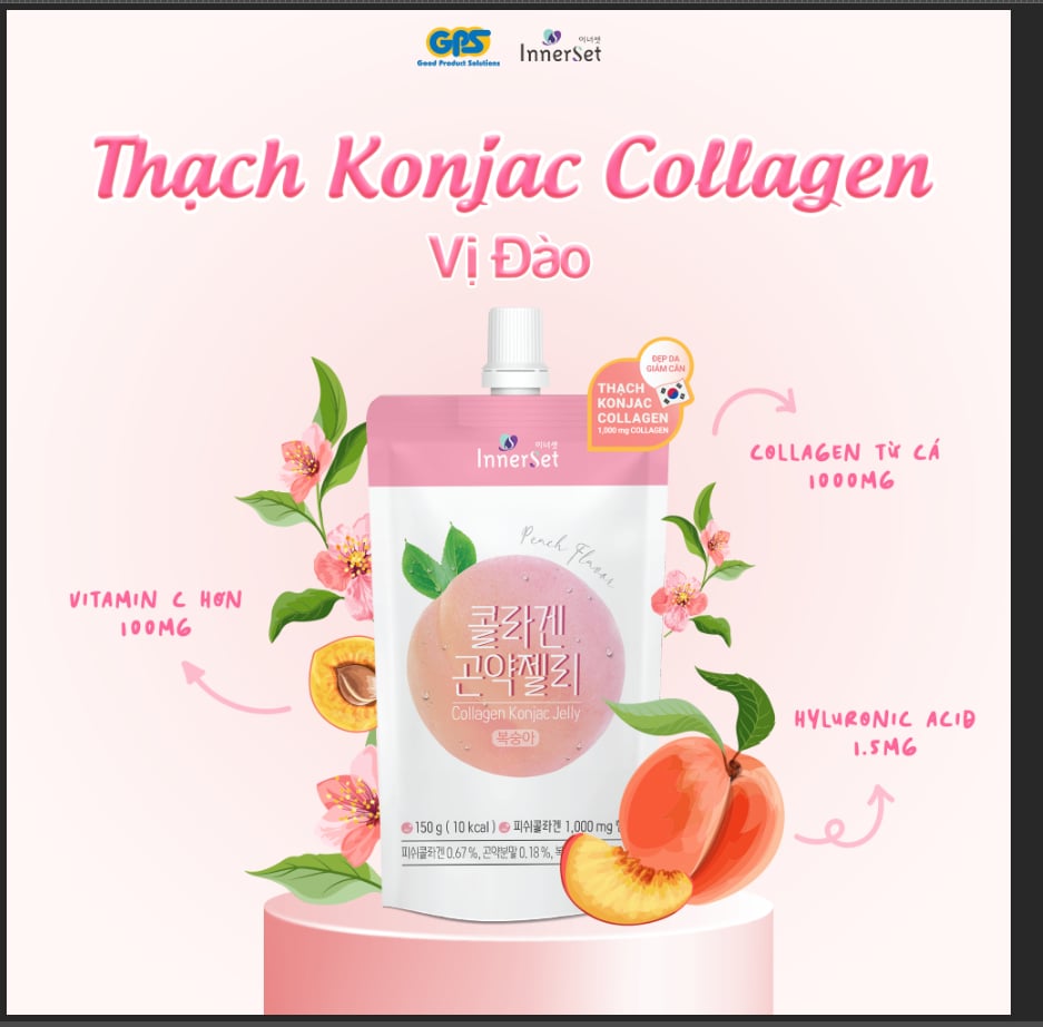 Hình ảnh Thạch uống collagen đẹp da giảm cân chiết xuất từ đào - InnerSet Konjac Jelly Peach 150ml