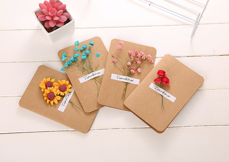 Classy Thiệp chúc mừng, thiệp giáng sinh có gắn hoa khô trang trí Q1366