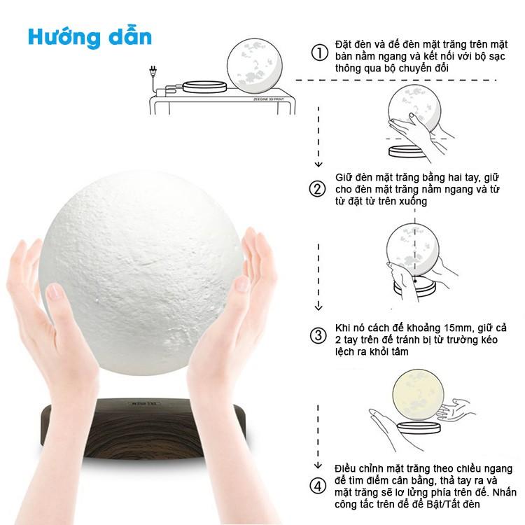 Đèn ngủ mặt trăng lơ lửng LED cảm ứng in 3D cao cấp - Quả Cầu Mặt Trăng Bay Magnetic Levitation 3D Printing Moon Light