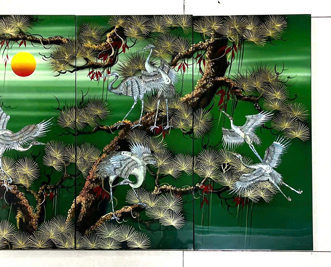 Bộ Tranh sơn mài 4 tấm- TÙNG HẠC DIÊN NIÊN - Khảm cừ size 60x120 cm / hàng cao cấp , xuất khẩu