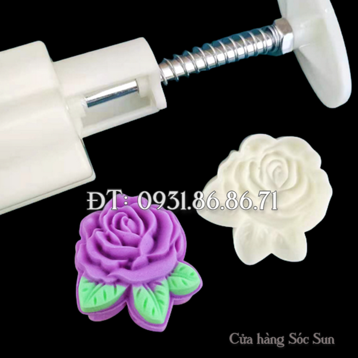 Khuôn trung thu lò xo 1 mặt hoa hồng 3 lá loại 50 gram – Mã số 1742