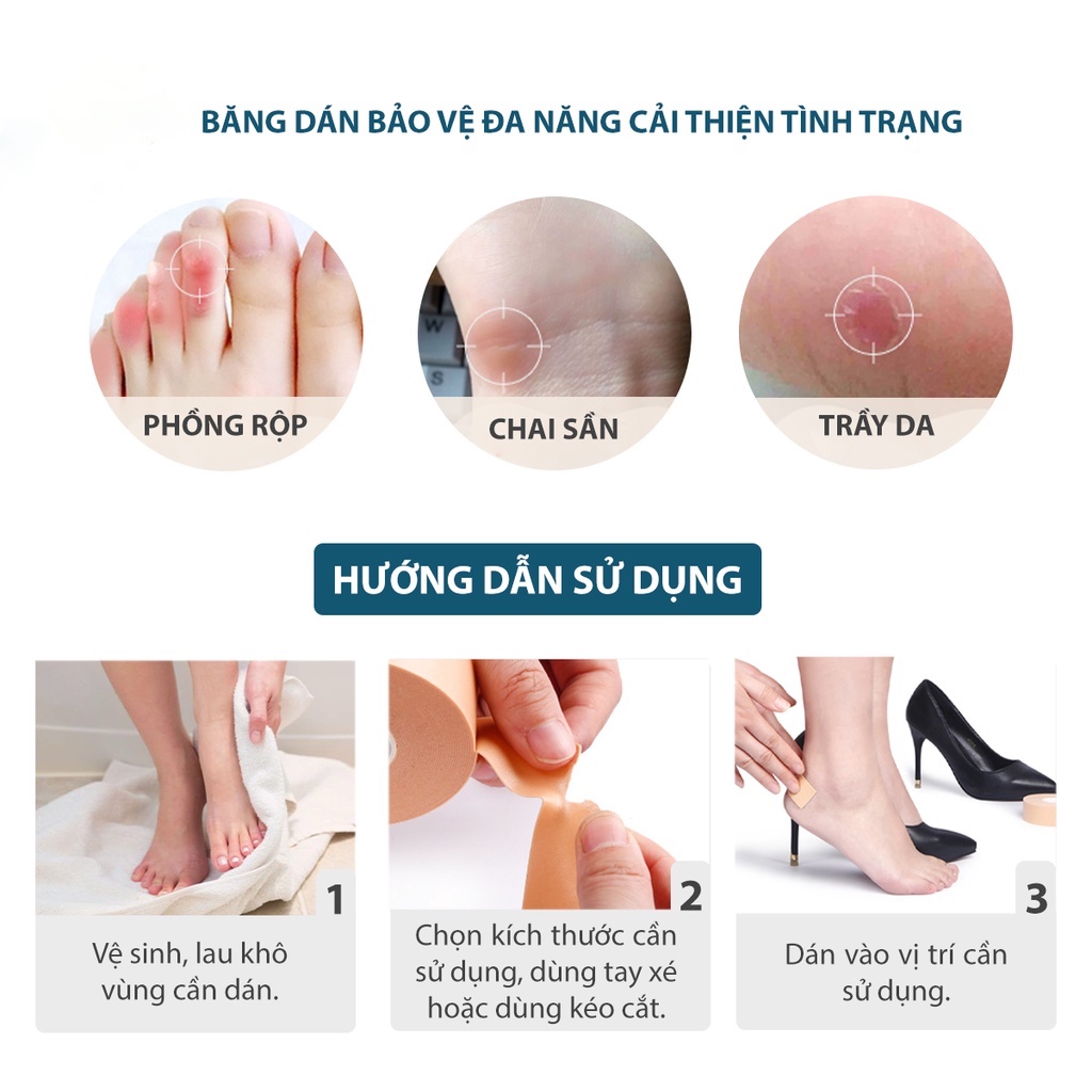 [Rộng 2.5cm - Dài 5m] Cuộn băng keo 5 mét dododios dán gót chân chống đau chân, chai chân khi mang giày cao gót - Hàng chính hãng