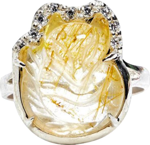 Nhẫn Bạc Hồ Ly Thạch Anh Tóc Vàng Ngọc Quý Gemstones N5