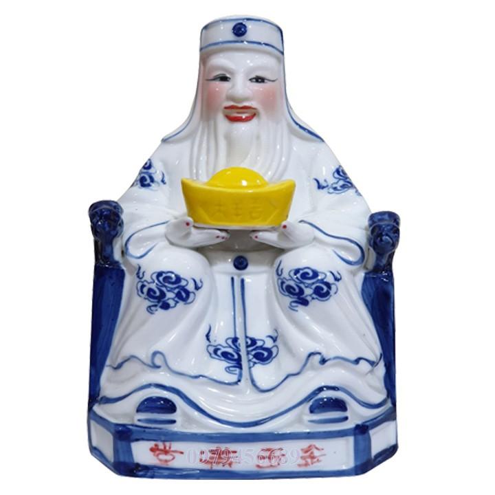 Cặp tượng thần tài ông địa sứ trắng xanh 7 inch - M6