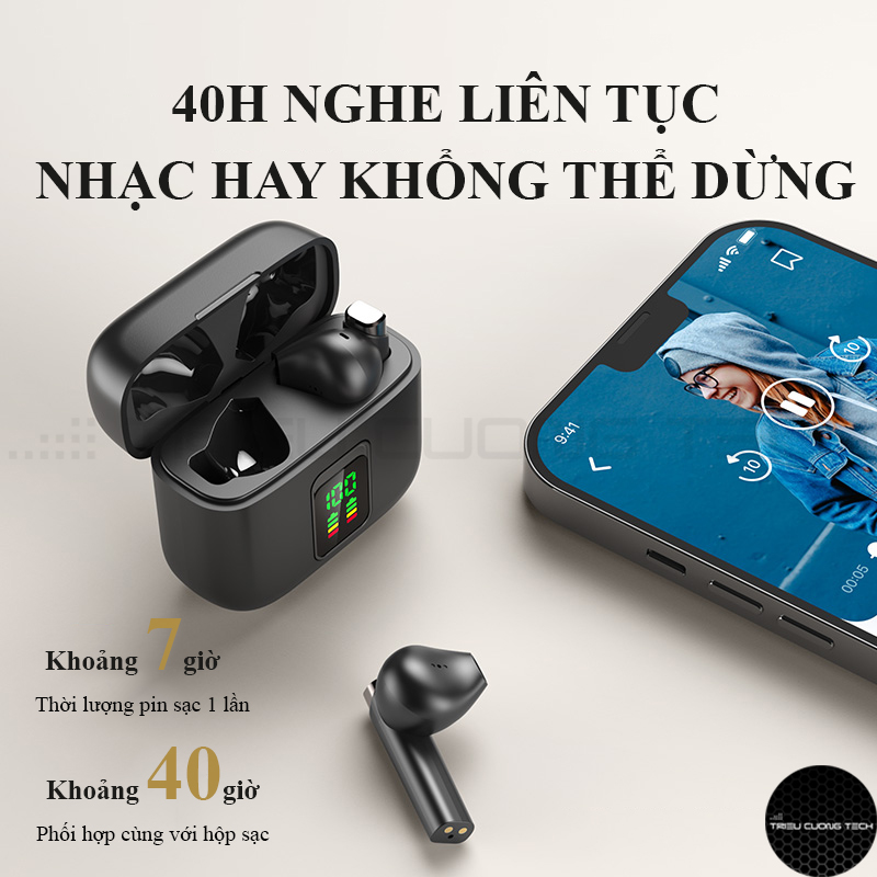 Tai Nghe Bluetooth V5.3 Không Dây C5 True Wireles - Đàm Thoại - Gaming - Dock Sạc 380mAh - Màn Hình LCD Hiển Thị % Pin -Hàng Chính Hãng