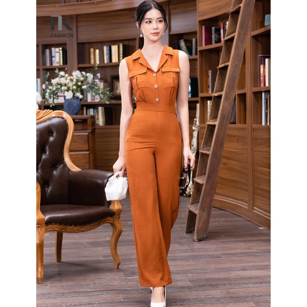 Bộ Jumpsuit Nữ NK Fashion Dáng Dài Áo Cổ Vê Sát Nách, Quần Ống Rộng Tôn Dáng NKBD2204019